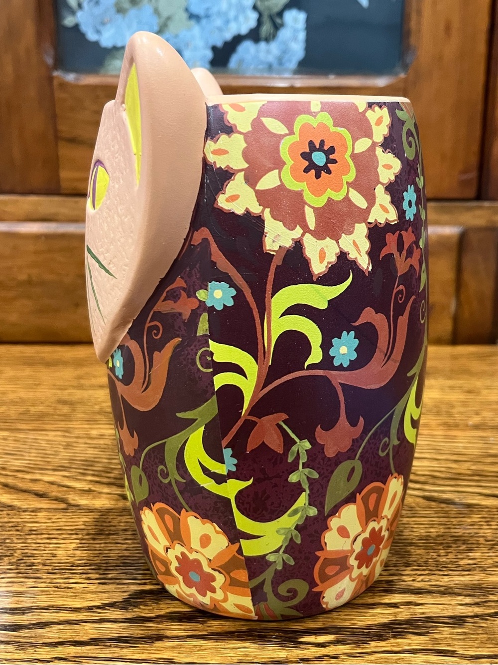 Lori Siebert Cat Planter – Colorful Floral Folk Art Whimsical Kitschy Approx 7” - Picture 2 of 7